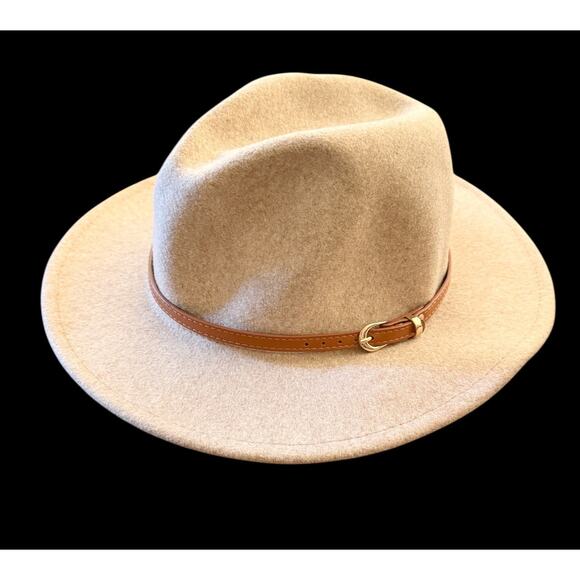 Altar'd State Wool Blend Beige Cream Tan Brimmed Hat Buckle Trim OS - Picture 3 of 8